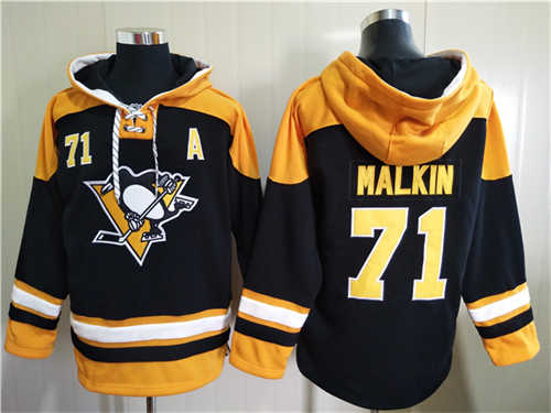 Pittsburgh Penguins #71 Evgeni Malkin Black Ageless Must-Have Lace-Up Pullover Hoodie
